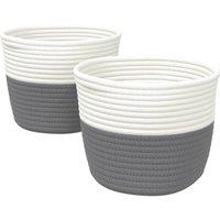 Berkfield Home Storage Baskets 2 pcs Grey & White 24x18 cm Cotton | Size: 24x18 cm
