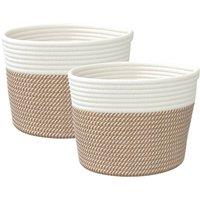 Berkfield Home Storage Baskets 2 pcs Brown & White 24x18 cm Cotton | Size: 24x18 cm