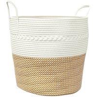 Berkfield Home Storage Basket Brown & White 43x38 cm Cotton | Size: 43x38 cm