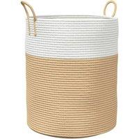 Berkfield Home Storage Basket Beige & White 38x46 cm Cotton | Size: 38x46 cm