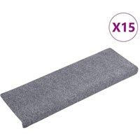 Berkfield Home Stair Mats 15 pcs Needle Punch 65x21x4 cm Light Grey | Size: Medium