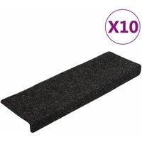 Berkfield Home Stair Mats 10 pcs Black 65x21x4 cm Needle Punch | Size: Medium