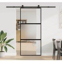 Berkfield Home Sliding Door with Hardware Set 90x205 cm Tempered Glass&Aluminium in Black