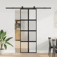 Berkfield Home Sliding Door with Hardware Set 76x205 cm Tempered Glass&Aluminium in Black