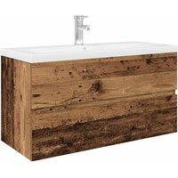Berkfield Home Sink Cabinet with Built-in Basin & Faucet Old Wood in Brown