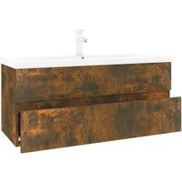 Berkfield Home Sink Cabinet with Built-in Basin Smoked Oak Engineered Wood in Brown