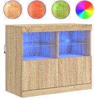 Berkfield Home Sideboard with LED Lights Sonoma Oak 81x37x67 cm in Brown | Size: 81 x 37 x 67 cm