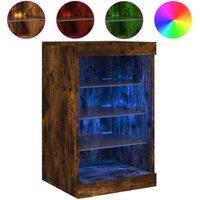Berkfield Home Sideboard with LED Lights Smoked Oak 41x37x67 cm in Brown | Size: 41 x 37 x 67 cm