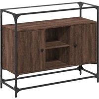 Berkfield Home Sideboard with Glass Top Brown Oak 98x35x81 cm Engineered Wood | Size: 98 x 35 x 81 cm