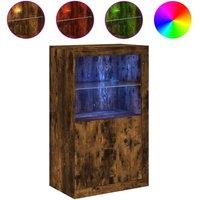 Berkfield Home Side Cabinet with LED Lights Smoked Oak Engineered Wood in Brown
