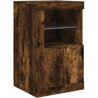 Berkfield Home Side Cabinet with LED Lights Smoked Oak Engineered Wood in Brown
