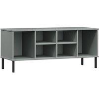 Berkfield Home Shoe Rack with Metal Legs Grey 106x35x45 cm Solid Wood OSLO | Size: 106 x 35 x 45 cm