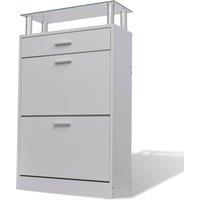 Berkfield Home Shoe Cabinet with a Drawer & a Top Glass Shelf Wood White