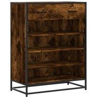 Berkfield Home Shoe Cabinet Smoked Oak 75x38x97.5 cm Engineered Wood & Metal in Brown