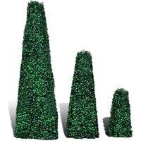 Berkfield Home Set of 3 Artificial Boxwood Pyramid Topiary in Green