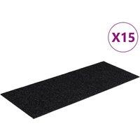 Berkfield Home Self-adhesive Stair Mats Rectangular 15 pcs 60x25 cm Black | Size: Medium