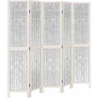 Berkfield Home Room Divider 5 Panels White Solid Wood Paulownia