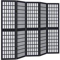 Berkfield Home Room Divider 5 Panels Black Solid Wood Paulownia
