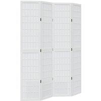 Berkfield Home Room Divider 4 Panels White Solid Wood Paulownia