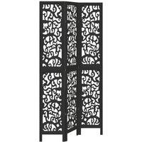 Berkfield Home Room Divider 3 Panels Black Solid Wood Paulownia