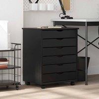Berkfield Home Rolling Cabinet with Drawers MOSS Black Solid Wood Pine