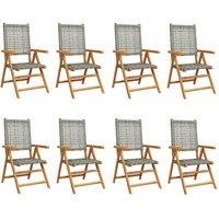 Berkfield Home Reclining Garden Chairs 8 pcs Grey Poly Rattan & Solid Wood