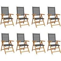 Berkfield Home Reclining Garden Chairs 8 pcs Black Poly Rattan & Solid Wood