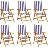Berkfield Home Reclining Garden Chairs 6 pcs Blue & White Fabric & Solid Wood