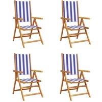 Berkfield Home Reclining Garden Chairs 4 pcs Blue & White Fabric & Solid Wood