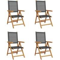 Berkfield Home Reclining Garden Chairs 4 pcs Black Poly Rattan & Solid Wood