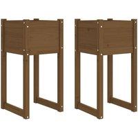 Berkfield Home Planters 2 pcs Honey Brown 40x40x81 cm Solid Wood Pine | Size: 40 x 40 x 81 cm