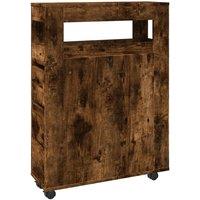 Berkfield Home Narrow Bathroom Cabinet with Wheels Smoked Oak Engineered Wood in Brown