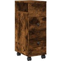 Berkfield Home Narrow Bathroom Cabinet with Wheels Smoked Oak Engineered Wood in Brown