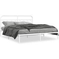 Berkfield Home Metal Bed Frame without Mattress with Headboard White 193x203cm | Size: 193x203 cm