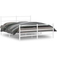 Berkfield Home Metal Bed Frame without Mattress with Footboard White 150x200cm in White | Size: 150x200 cm
