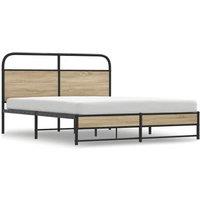 Berkfield Home Metal Bed Frame without Mattress Smoked Oak 160x200 cm in Brown