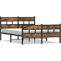 Berkfield Home Metal Bed Frame without Mattress Smoked Oak 140x200 cm in Brown