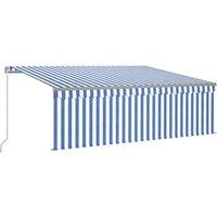 Berkfield Home Manual Retractable Awning with Blind 4x3m Blue&White in Blue