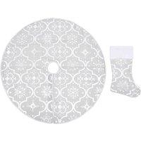 Berkfield Home Luxury Christmas Tree Skirt with Sock White 90 cm Fabric