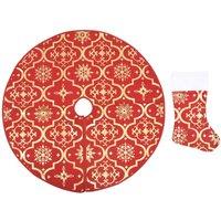 Berkfield Home Luxury Christmas Tree Skirt with Sock Red 150 cm Fabric