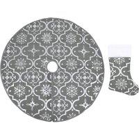 Berkfield Home Luxury Christmas Tree Skirt with Sock Grey 90 cm Fabric
