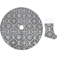 Berkfield Home Luxury Christmas Tree Skirt with Sock Grey 122 cm Fabric