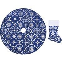 Berkfield Home Luxury Christmas Tree Skirt with Sock Blue 90 cm Fabric