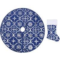 Berkfield Home Luxury Christmas Tree Skirt with Sock Blue 150 cm Fabric