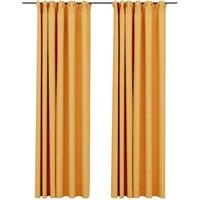 Berkfield Home Linen-Look Blackout Curtains with Hooks 2 pcs Yellow 140x245 cm