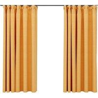 Berkfield Home Linen-Look Blackout Curtains with Hooks 2 pcs Yellow 140x175 cm