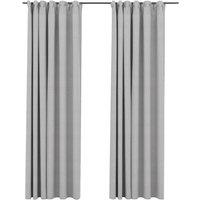 Berkfield Home Linen-Look Blackout Curtains with Hooks 2 pcs Grey 140x245 cm