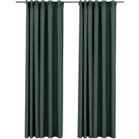 Berkfield Home Linen-Look Blackout Curtains with Hooks 2 pcs Green 140x245 cm