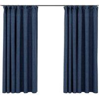 Berkfield Home Linen-Look Blackout Curtains with Hooks 2 pcs Blue 140x175 cm