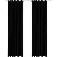Berkfield Home Linen-Look Blackout Curtains with Hooks 2 pcs Black 140x225 cm